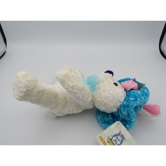 NEW w/ Tags Chenille Bunny Plush Peachtree Playthings Easter White Blue Hat - Picture 3 of 12